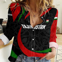 Tajikistan National Emblem Women Casual Shirt with Black Red Green Tribal Pattern