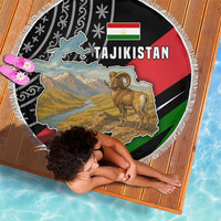 Tajikistan Marco Polo Sheep Beach Blanket with Black Red Green Tribal Flag Pattern
