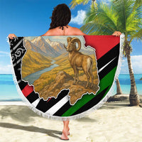 Tajikistan Marco Polo Sheep Beach Blanket with Black Red Green Tribal Flag Pattern