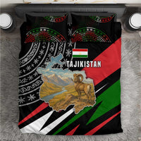 Tajikistan Marco Polo Sheep Bedding Set with Black Red Green Tribal Flag Pattern