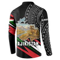 Tajikistan Marco Polo Sheep Button Sweatshirt with Black Red Green Tribal Flag Pattern