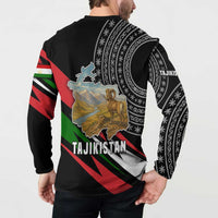 Tajikistan Marco Polo Sheep Button Sweatshirt with Black Red Green Tribal Flag Pattern