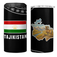 Tajikistan Marco Polo Sheep 4 in 1 Can Cooler Tumbler with Black Red Green Tribal Flag Pattern