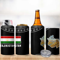 Tajikistan Marco Polo Sheep 4 in 1 Can Cooler Tumbler with Black Red Green Tribal Flag Pattern