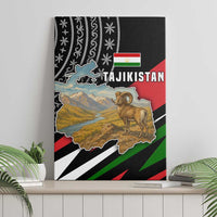 Tajikistan Marco Polo Sheep Canvas Wall Art with Black Red Green Tribal Flag Pattern