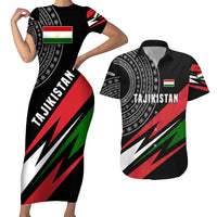 Tajikistan Marco Polo Sheep Couples Matching Short Sleeve Bodycon Dress and Hawaiian Shirt with Black Red Green Tribal Flag Pattern