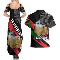 Tajikistan Marco Polo Sheep Couples Matching Summer Maxi Dress and Hawaiian Shirt with Black Red Green Tribal Flag Pattern
