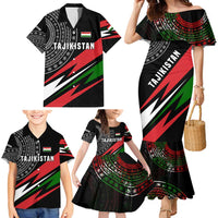 Tajikistan Marco Polo Sheep Family Matching Mermaid Dress and Hawaiian Shirt with Black Red Green Tribal Flag Pattern