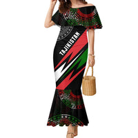 Tajikistan Marco Polo Sheep Family Matching Mermaid Dress and Hawaiian Shirt with Black Red Green Tribal Flag Pattern