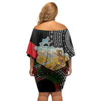 Tajikistan Marco Polo Sheep Family Matching Off Shoulder Short Dress and Hawaiian Shirt with Black Red Green Tribal Flag Pattern
