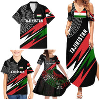 Tajikistan Marco Polo Sheep Family Matching Summer Maxi Dress and Hawaiian Shirt with Black Red Green Tribal Flag Pattern