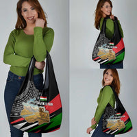 Tajikistan Marco Polo Sheep Grocery Bag with Black Red Green Tribal Flag Pattern
