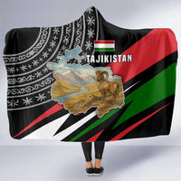 Tajikistan Marco Polo Sheep Hooded Blanket with Black Red Green Tribal Flag Pattern