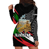 Tajikistan Marco Polo Sheep Hoodie Dress with Black Red Green Tribal Flag Pattern