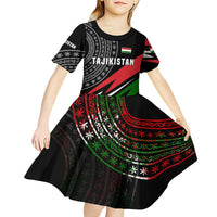 Tajikistan Marco Polo Sheep Kid Short Sleeve Dress with Black Red Green Tribal Flag Pattern