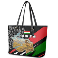 Tajikistan Marco Polo Sheep Leather Tote Bag with Black Red Green Tribal Flag Pattern