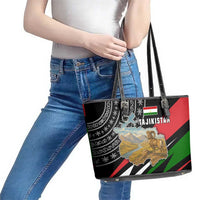 Tajikistan Marco Polo Sheep Leather Tote Bag with Black Red Green Tribal Flag Pattern