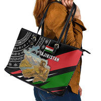Tajikistan Marco Polo Sheep Leather Tote Bag with Black Red Green Tribal Flag Pattern