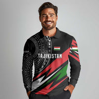 Tajikistan Marco Polo Sheep Long Sleeve Polo Shirt with Black Red Green Tribal Flag Pattern