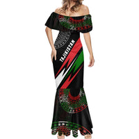 Tajikistan Marco Polo Sheep Mermaid Dress with Black Red Green Tribal Flag Pattern