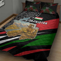 Tajikistan Marco Polo Sheep Quilt Bed Set with Black Red Green Tribal Flag Pattern
