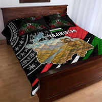 Tajikistan Marco Polo Sheep Quilt Bed Set with Black Red Green Tribal Flag Pattern