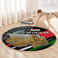 Tajikistan Marco Polo Sheep Round Carpet with Black Red Green Tribal Flag Pattern