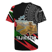 Tajikistan Marco Polo Sheep Rugby Jersey with Black Red Green Tribal Flag Pattern