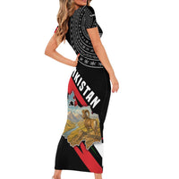 Tajikistan Marco Polo Sheep Short Sleeve Bodycon Dress with Black Red Green Tribal Flag Pattern