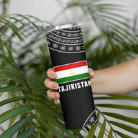 Tajikistan Marco Polo Sheep Skinny Tumbler with Black Red Green Tribal Flag Pattern