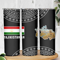 Tajikistan Marco Polo Sheep Skinny Tumbler with Black Red Green Tribal Flag Pattern
