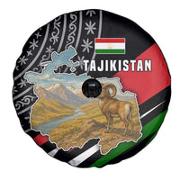 Tajikistan Marco Polo Sheep Spare Tire Cover with Black Red Green Tribal Flag Pattern