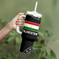 Tajikistan Marco Polo Sheep Tumbler With Handle with Black Red Green Tribal Flag Pattern