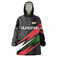 Tajikistan Marco Polo Sheep Wearable Blanket Hoodie with Black Red Green Tribal Flag Pattern