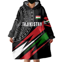 Tajikistan Marco Polo Sheep Wearable Blanket Hoodie with Black Red Green Tribal Flag Pattern