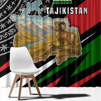 Tajikistan Marco Polo Sheep Window Curtain with Black Red Green Tribal Flag Pattern