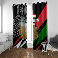 Tajikistan Marco Polo Sheep Window Curtain with Black Red Green Tribal Flag Pattern