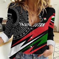 Tajikistan Marco Polo Sheep Women Casual Shirt with Black Red Green Tribal Flag Pattern