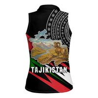 Tajikistan Marco Polo Sheep Women Sleeveless Polo Shirt with Black Red Green Tribal Flag Pattern