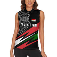 Tajikistan Marco Polo Sheep Women Sleeveless Polo Shirt with Black Red Green Tribal Flag Pattern