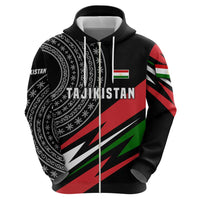 Tajikistan Marco Polo Sheep Zip Hoodie with Black Red Green Tribal Flag Pattern