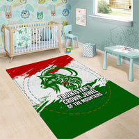 Tajikistan Area Rug Markhor with Red Green White Brushstroke Flag with Mountain Goat Design