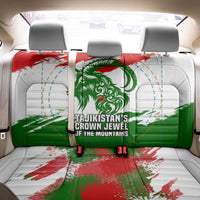 Tajikistan Back Car Seat Cover Markhor with Red Green White Brushstroke Flag with Mountain Goat Design