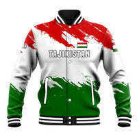 Tajikistan Baseball Jacket Markhor with Red Green White Brushstroke Flag with Mountain Goat Design