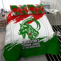 Tajikistan Bedding Set Markhor with Red Green White Brushstroke Flag with Mountain Goat Design