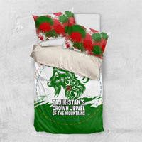 Tajikistan Bedding Set Markhor with Red Green White Brushstroke Flag with Mountain Goat Design