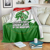 Tajikistan Blanket Markhor with Red Green White Brushstroke Flag with Mountain Goat Design