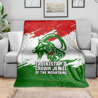 Tajikistan Blanket Markhor with Red Green White Brushstroke Flag with Mountain Goat Design