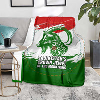 Tajikistan Blanket Markhor with Red Green White Brushstroke Flag with Mountain Goat Design