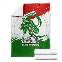Tajikistan Blanket Markhor with Red Green White Brushstroke Flag with Mountain Goat Design